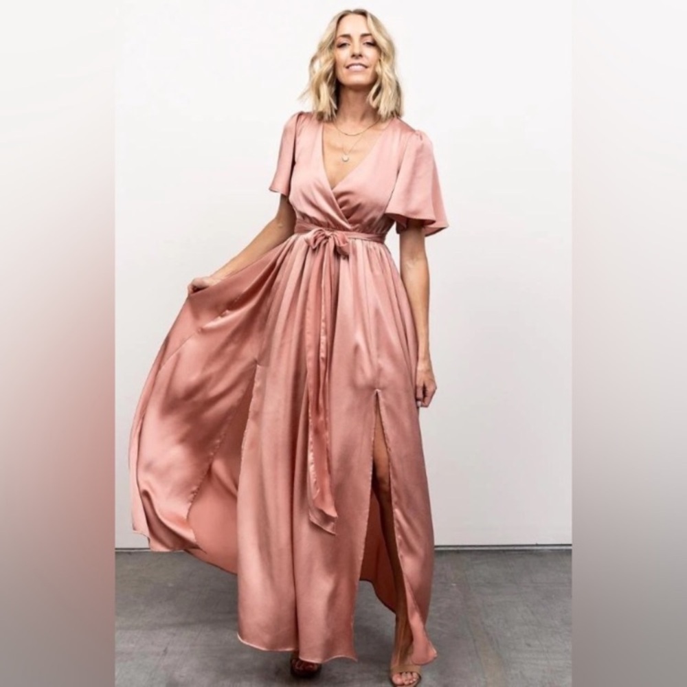 Baltic Born Sicily Satin Wrap Maxi Dress Blush Pink